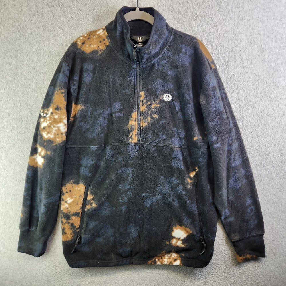 Volcom Sweater Mens M Black Bleached Tie Dye V Scient Fleece Ski Snowboarding
